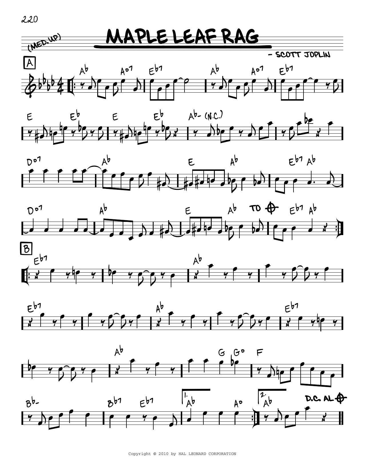 Scott Joplin Maple Leaf Rag (arr. Robert Rawlins) sheet music notes and chords arranged for Real Book – Melody, Lyrics & Chords