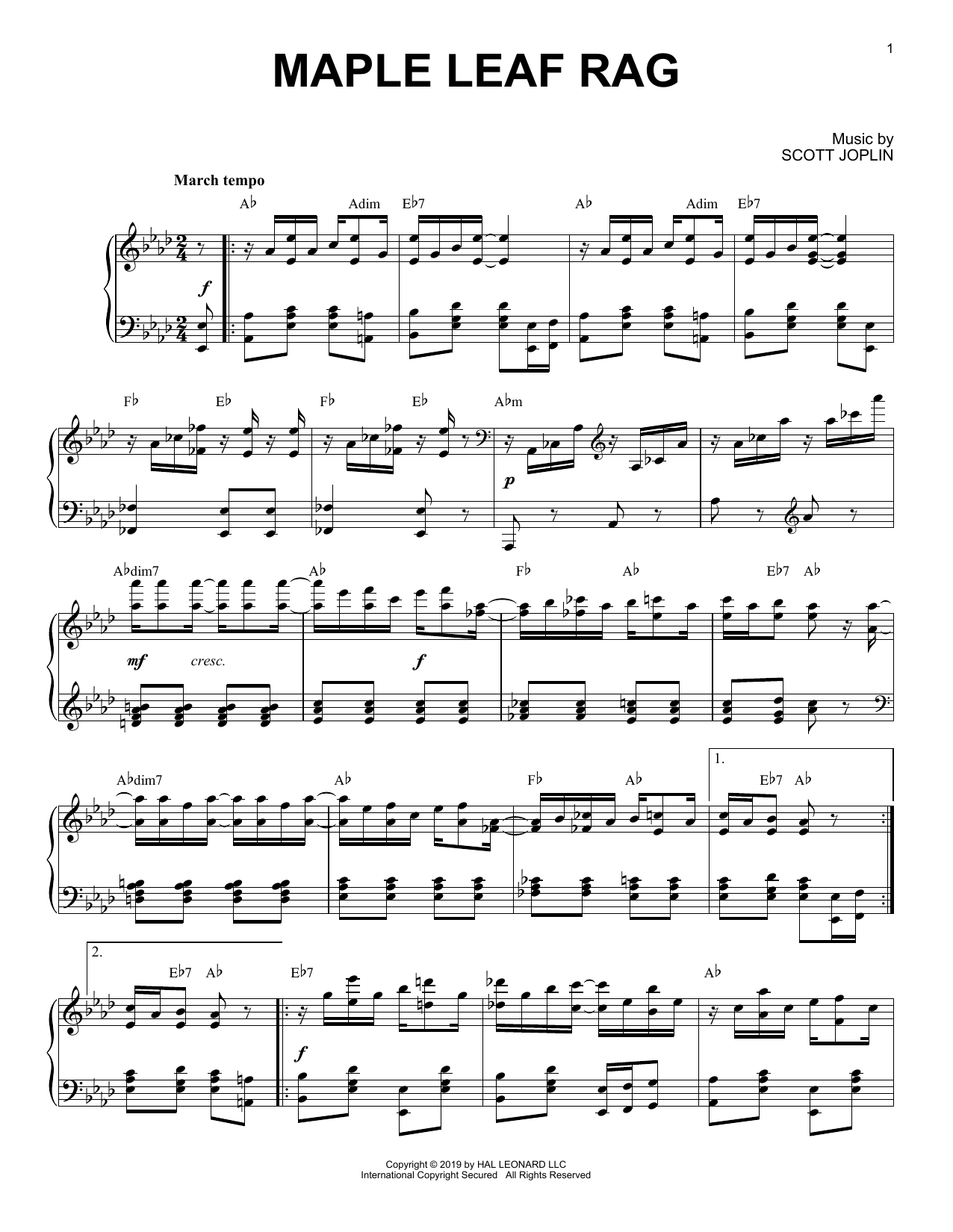 Scott Joplin Maple Leaf Rag [Jazz version] sheet music notes and chords arranged for Piano Solo