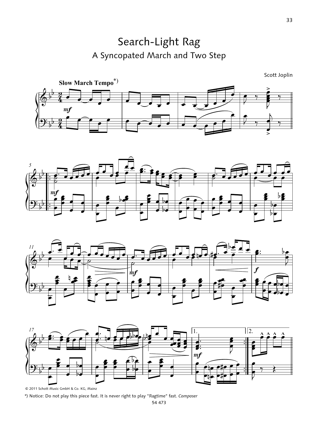 Scott Joplin Search-Light Rag sheet music notes and chords arranged for Piano Solo