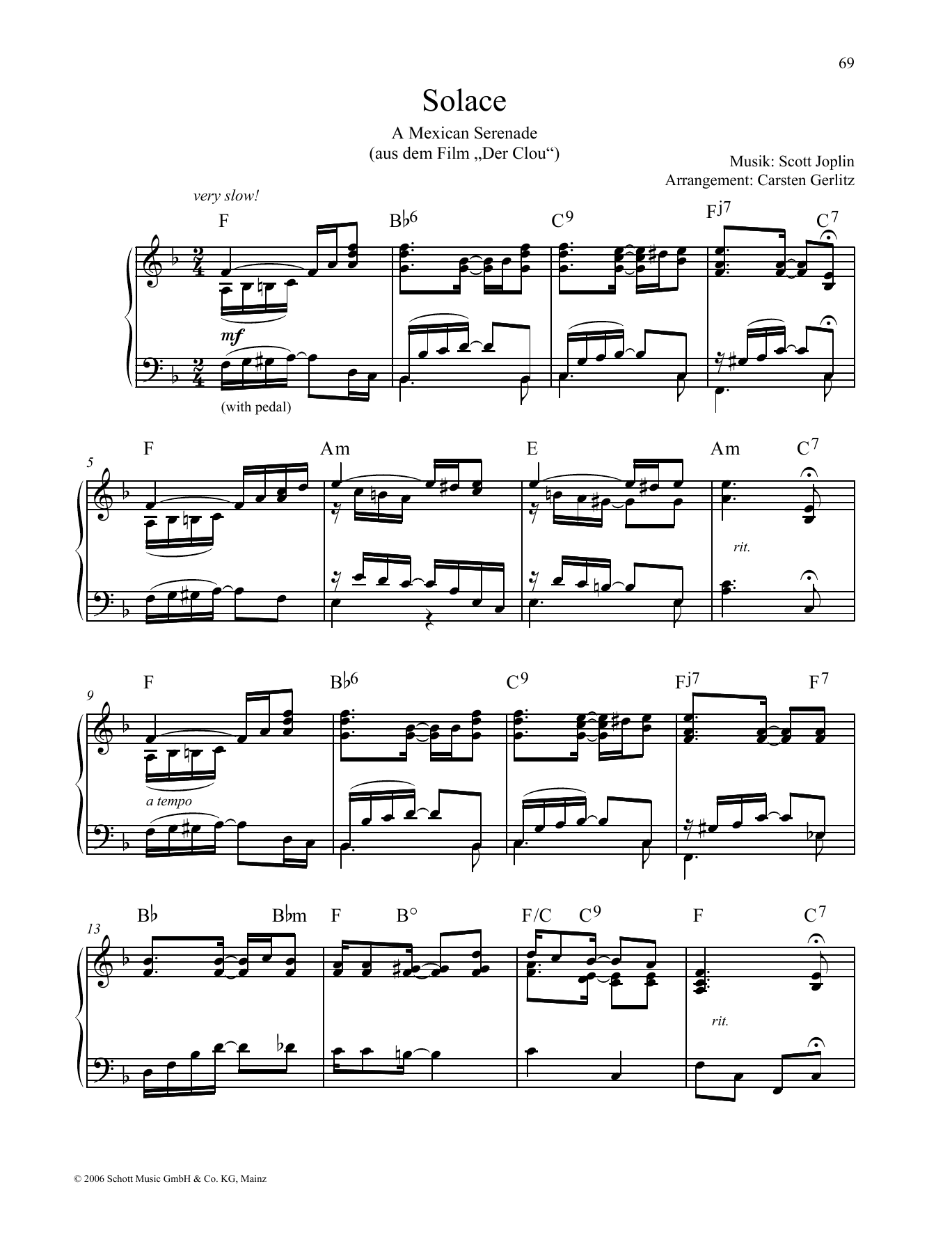 Scott Joplin Solace sheet music notes and chords arranged for Piano Solo