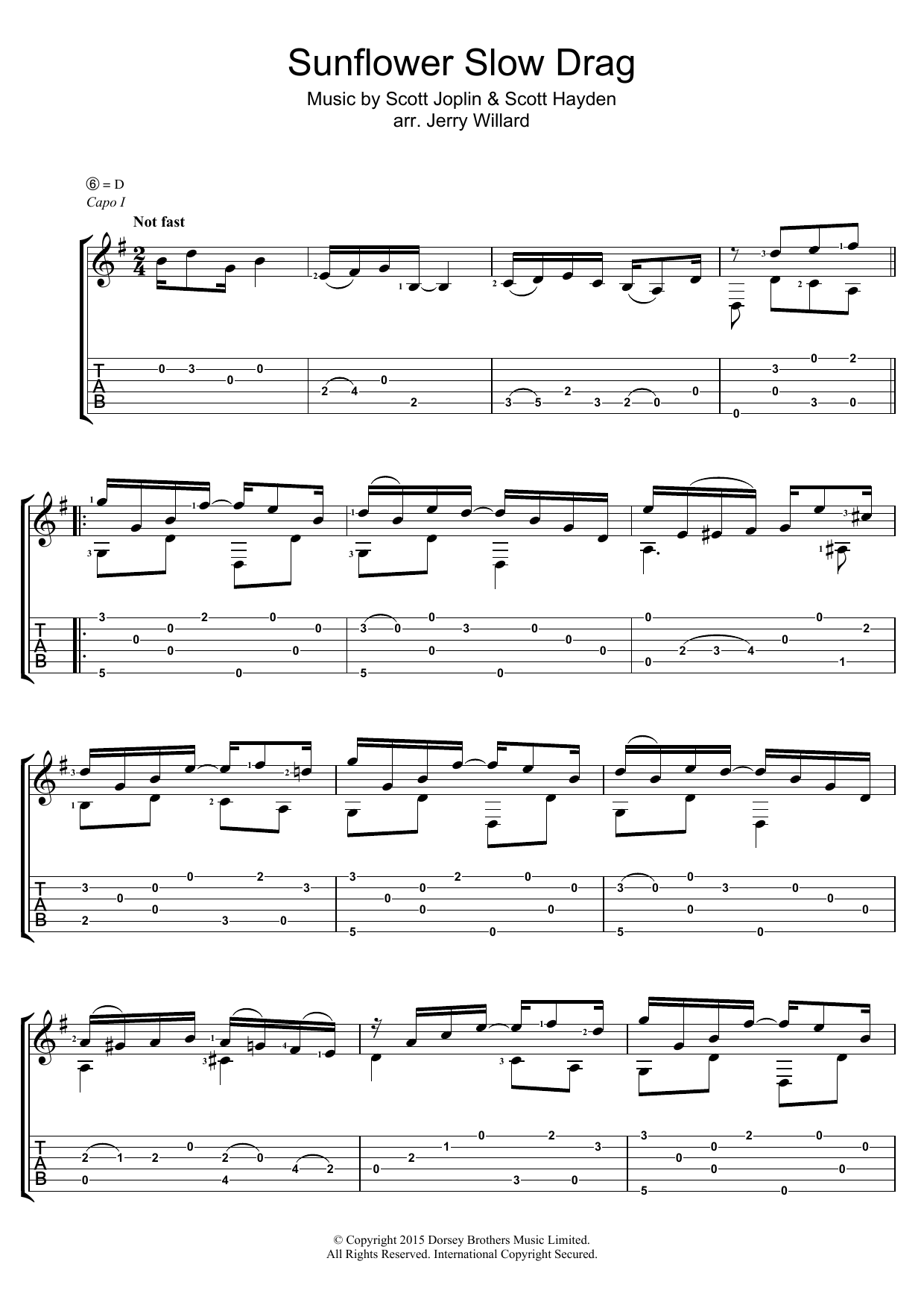 Scott Joplin Sunflower Slow Drag sheet music notes and chords arranged for Guitar Tab