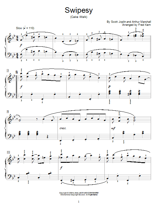Scott Joplin Swipesy sheet music notes and chords arranged for Piano Solo