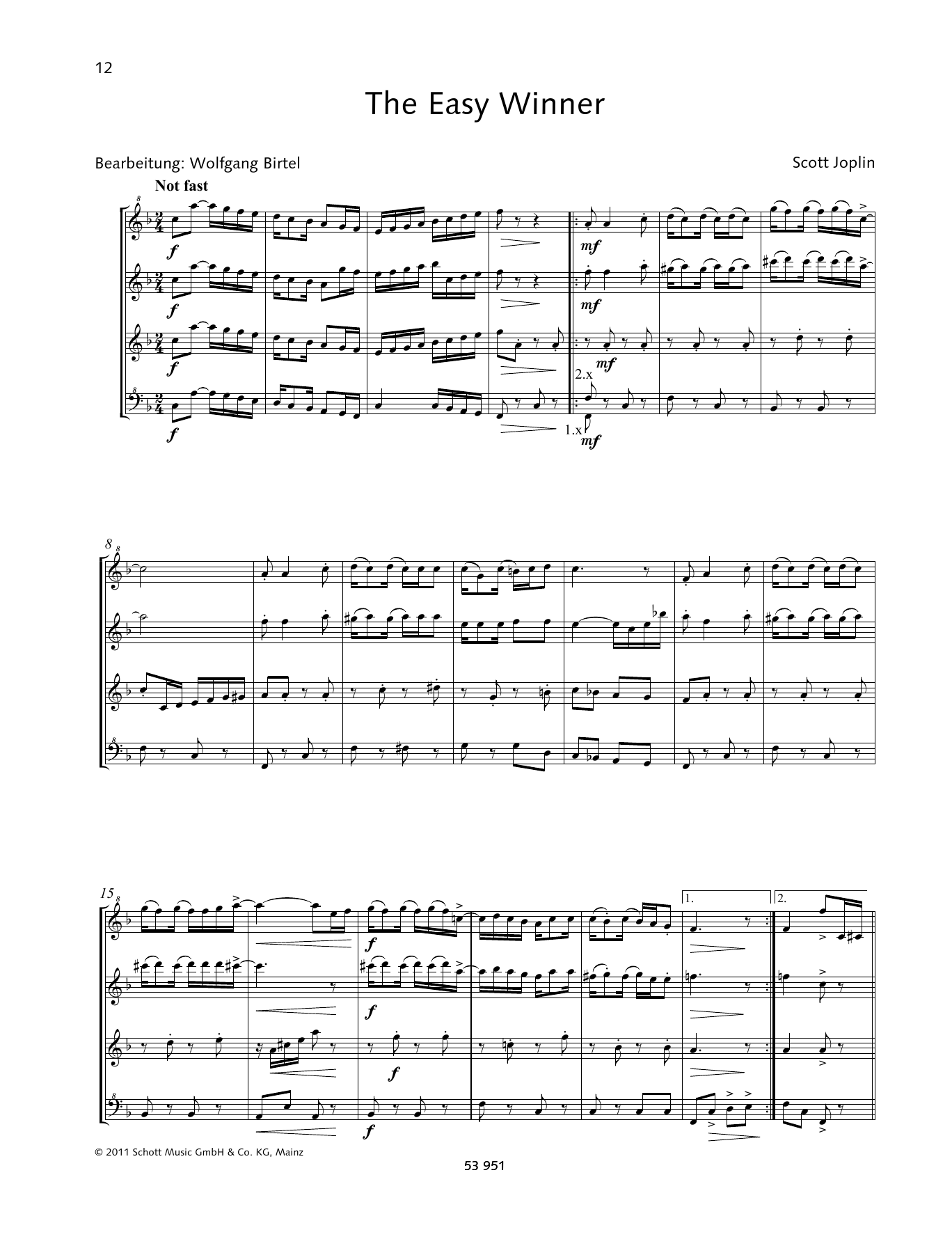 Scott Joplin The Easy Winner sheet music notes and chords arranged for Woodwind Ensemble