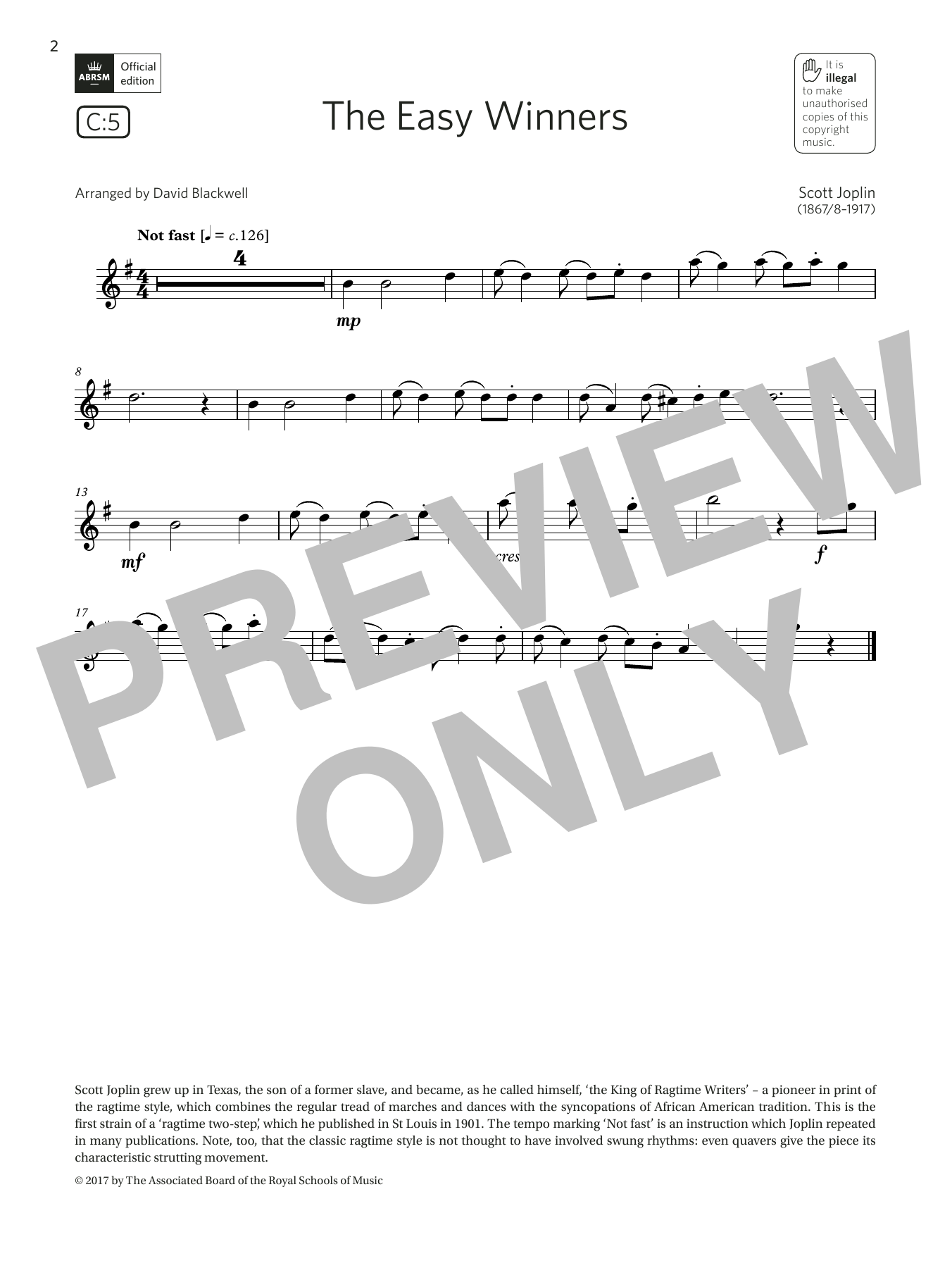 Scott Joplin The Easy Winners  (Grade 1 List C5 from the ABRSM Flute syllabus from 2022) sheet music notes and chords arranged for Flute Solo