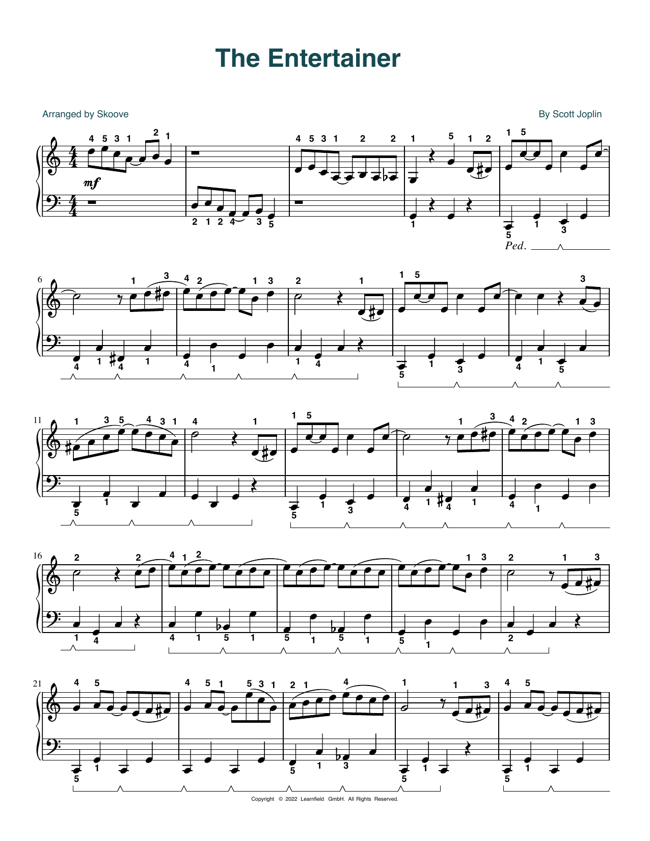Scott Joplin The Entertainer (arr. Skoove) sheet music notes and chords arranged for Piano Solo