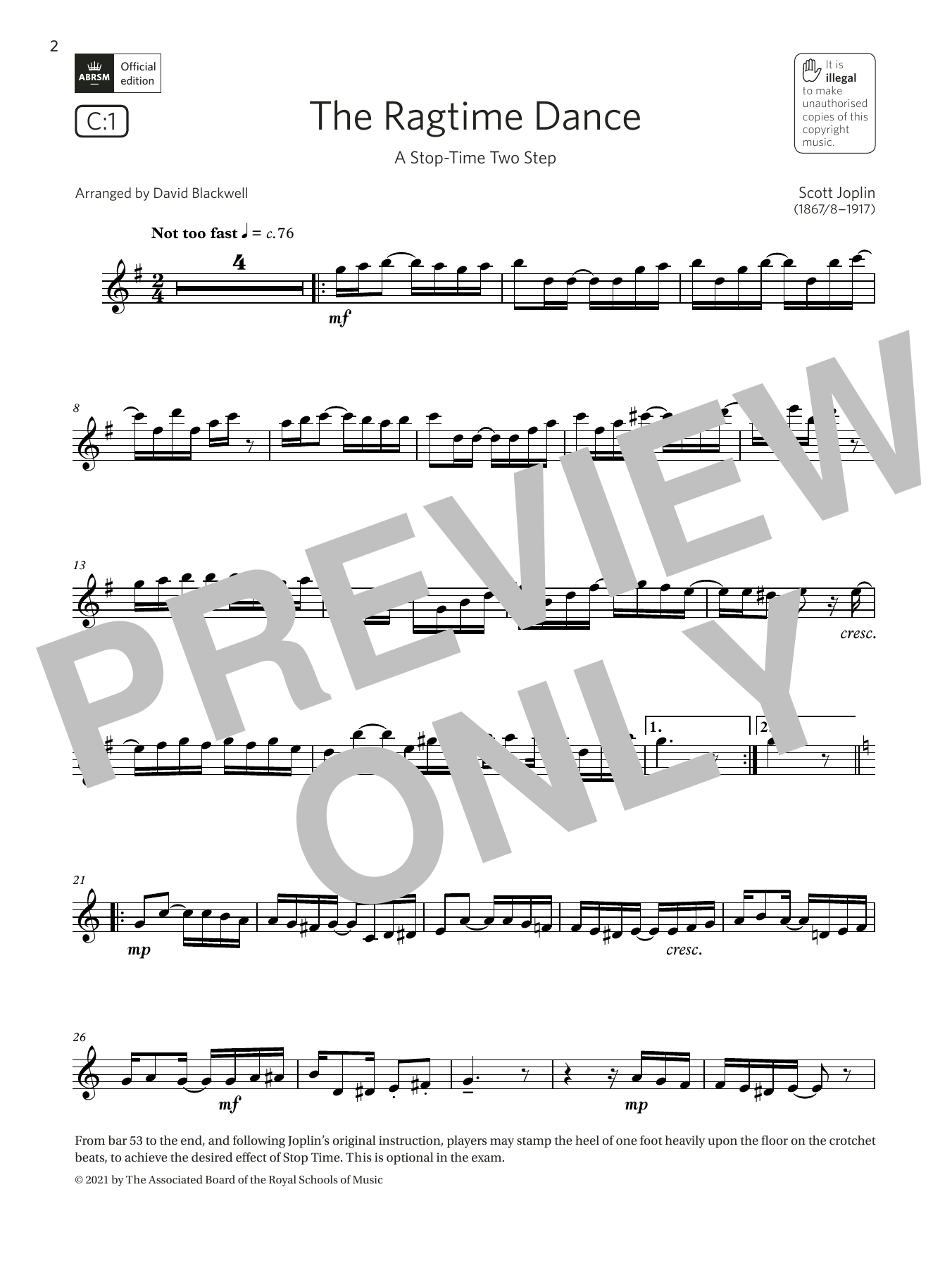 Scott Joplin The Ragtime Dance (A Stop-Time Two Step)  (Grade 5 C1 from the ABRSM Saxophone syllabus from 2022) sheet music notes and chords arranged for Alto Sax Solo