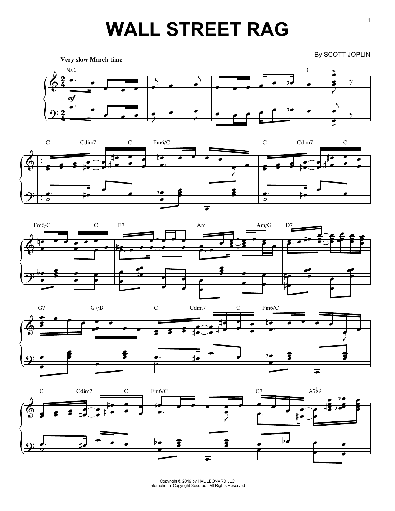 Scott Joplin Wall Street Rag [Jazz version] sheet music notes and chords arranged for Piano Solo