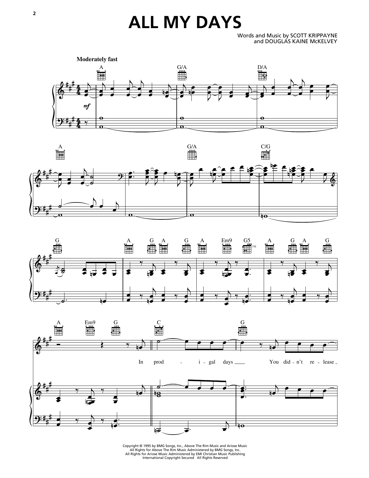 Scott Krippayne All My Days sheet music notes and chords arranged for Piano, Vocal & Guitar Chords (Right-Hand Melody)