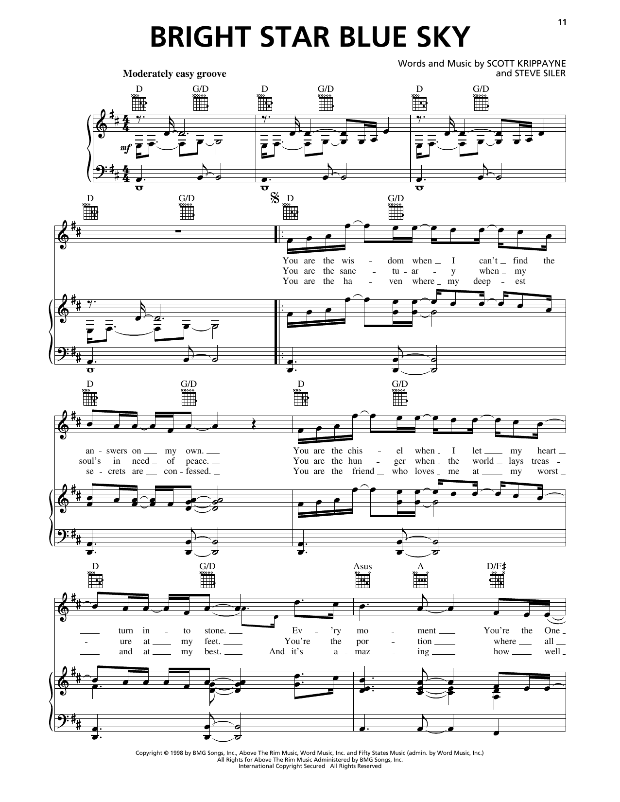 Scott Krippayne Bright Star Blue Sky sheet music notes and chords arranged for Piano, Vocal & Guitar Chords (Right-Hand Melody)