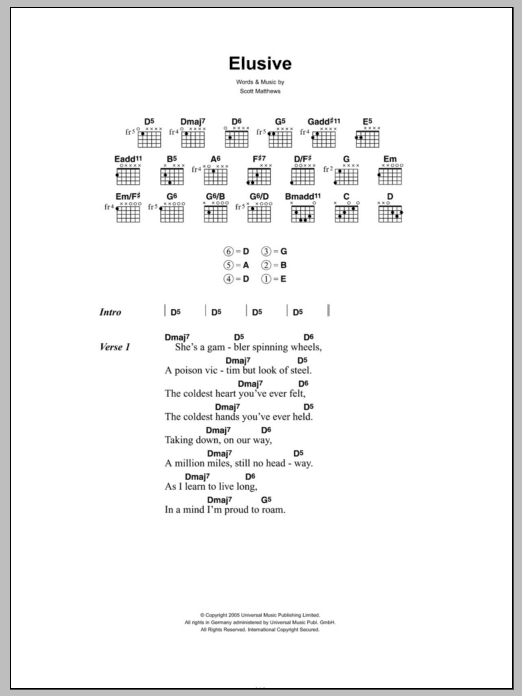Scott Matthews Elusive sheet music notes and chords arranged for Guitar Chords/Lyrics