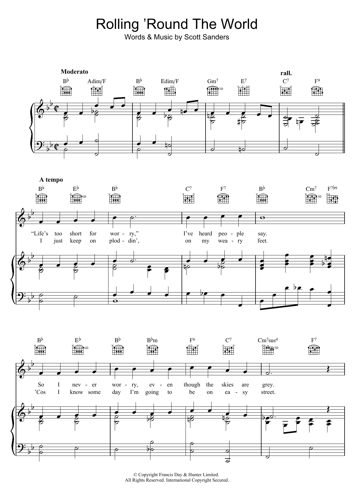Scott Sanders Rolling Round The World sheet music notes and chords arranged for Piano, Vocal & Guitar Chords