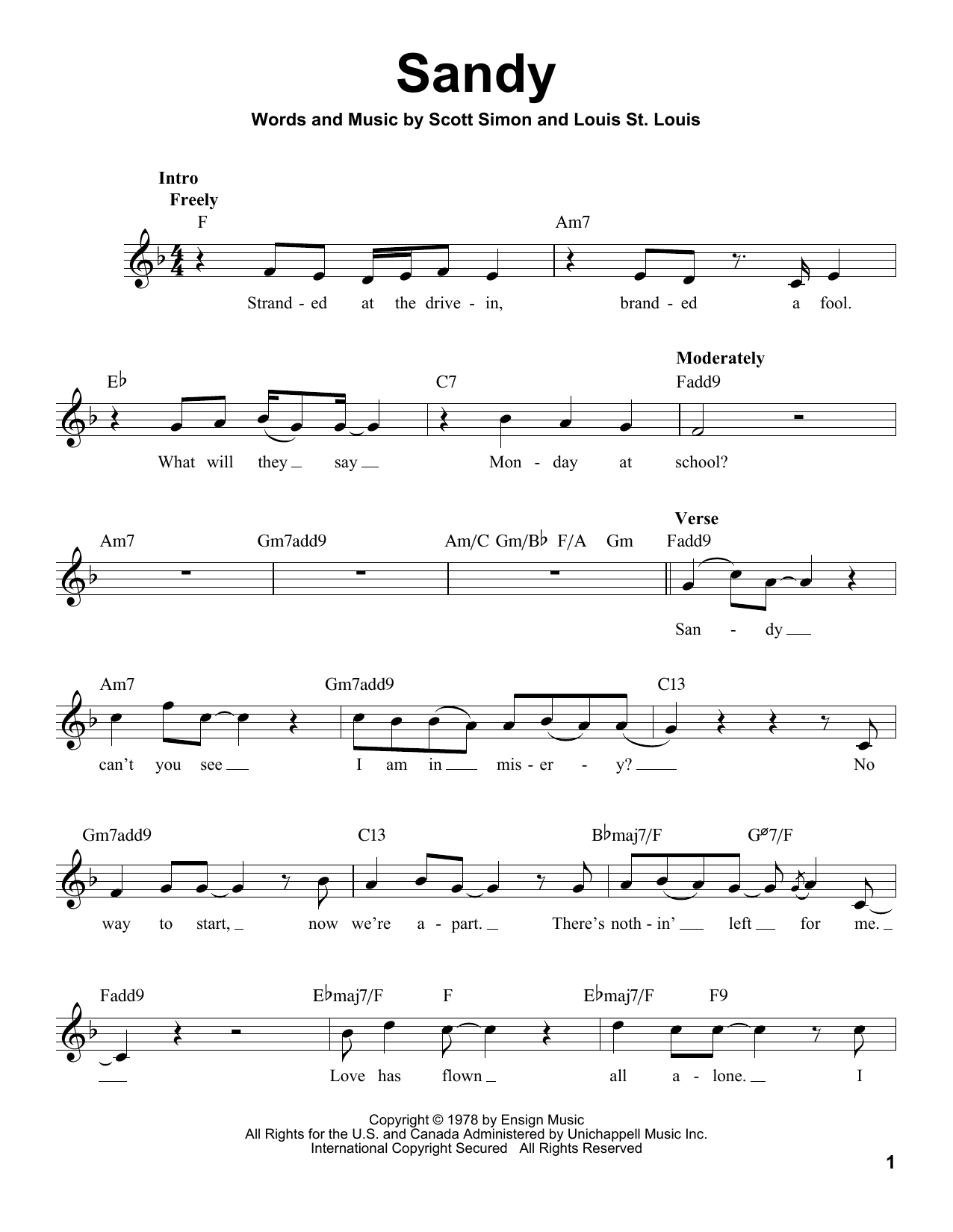 Scott Simon Sandy sheet music notes and chords arranged for Pro Vocal