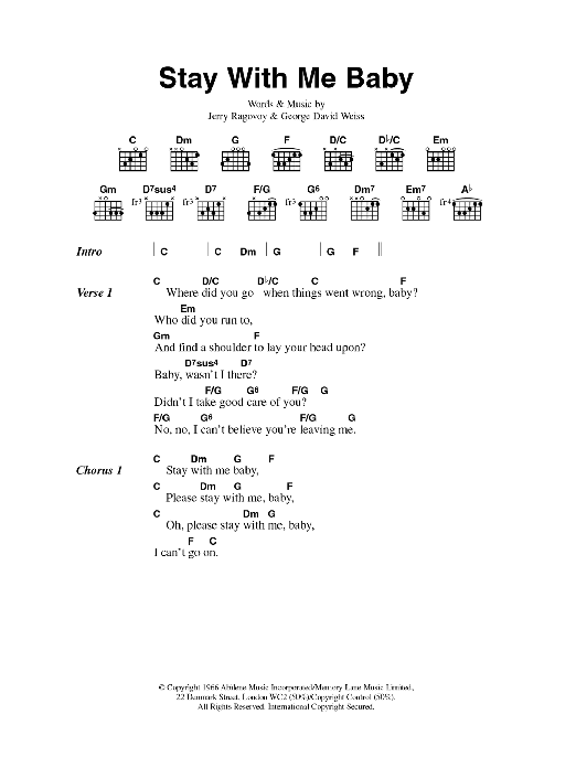 Scott Walker Stay With Me Baby sheet music notes and chords arranged for Guitar Chords/Lyrics