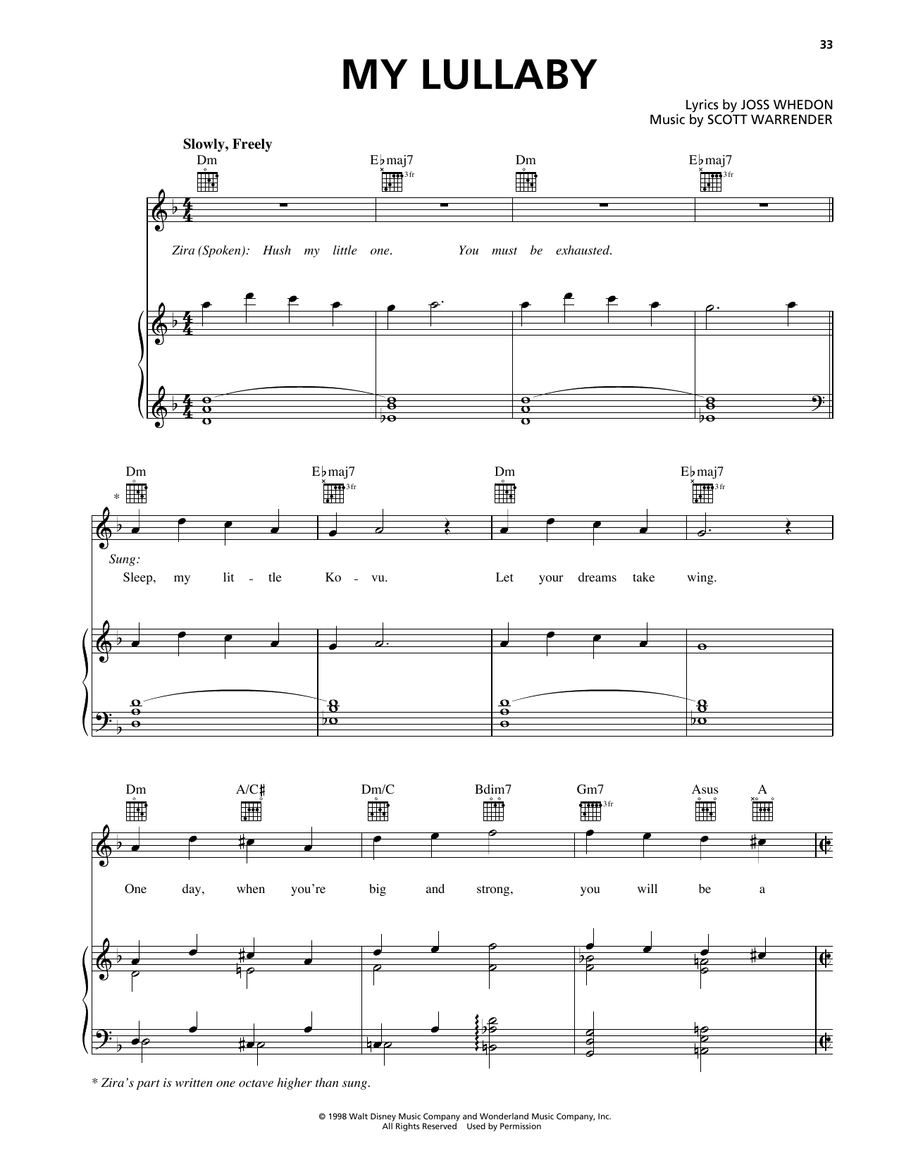 Scott Warrender My Lullaby (from The Lion King II: Simba's Pride) sheet music notes and chords arranged for Piano, Vocal & Guitar Chords (Right-Hand Melody)