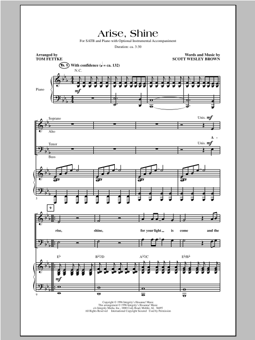 Scott Wesley Brown Arise, Shine (arr. Tom Fettke) sheet music notes and chords arranged for SATB Choir