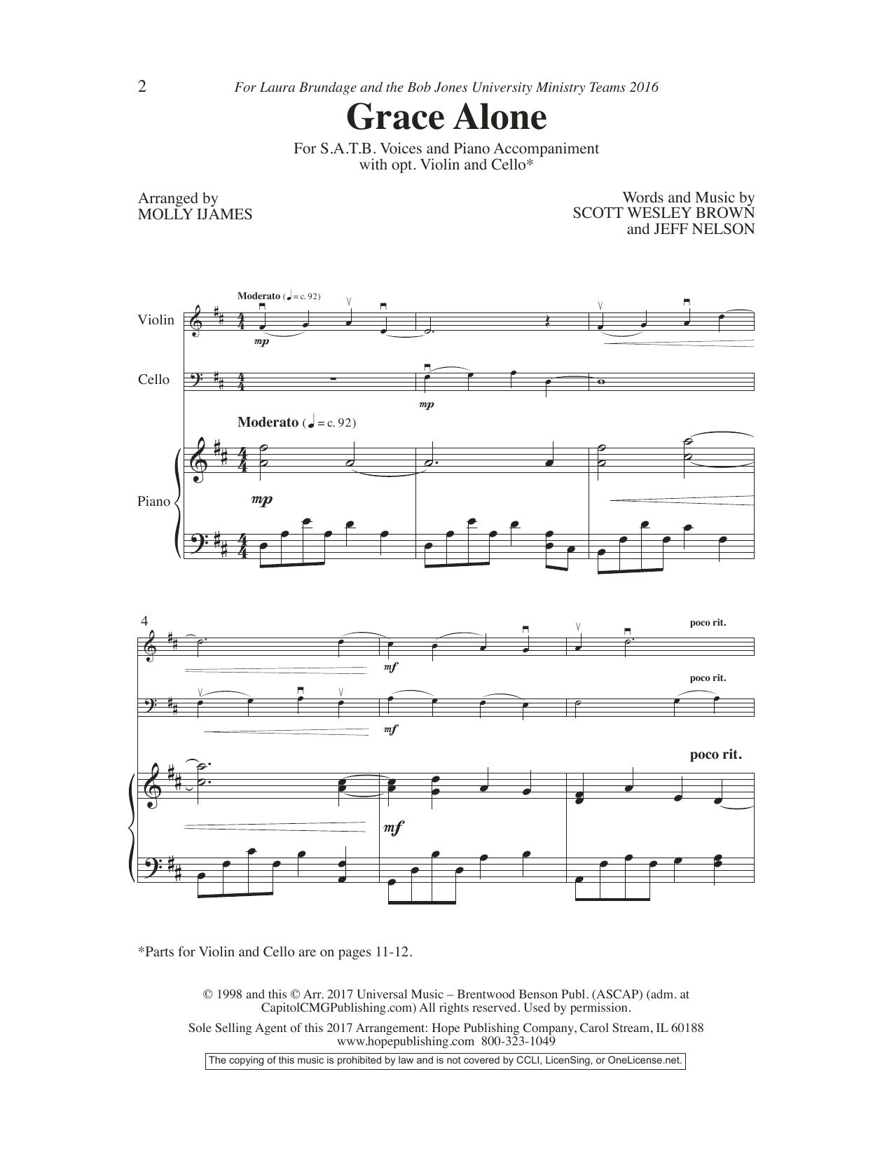 Scott Wesley Brown Grace Alone sheet music notes and chords arranged for SATB Choir