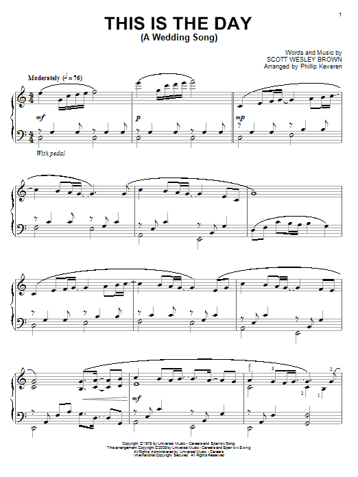 Scott Wesley Brown This Is The Day (A Wedding Song) (arr. Phillip Keveren) sheet music notes and chords arranged for Piano Solo