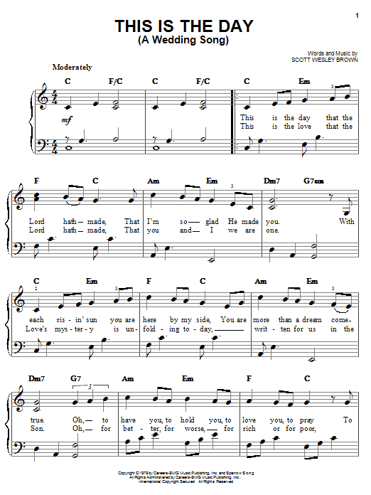 Scott Wesley Brown This Is The Day (A Wedding Song) sheet music notes and chords arranged for Piano, Vocal & Guitar Chords (Right-Hand Melody)