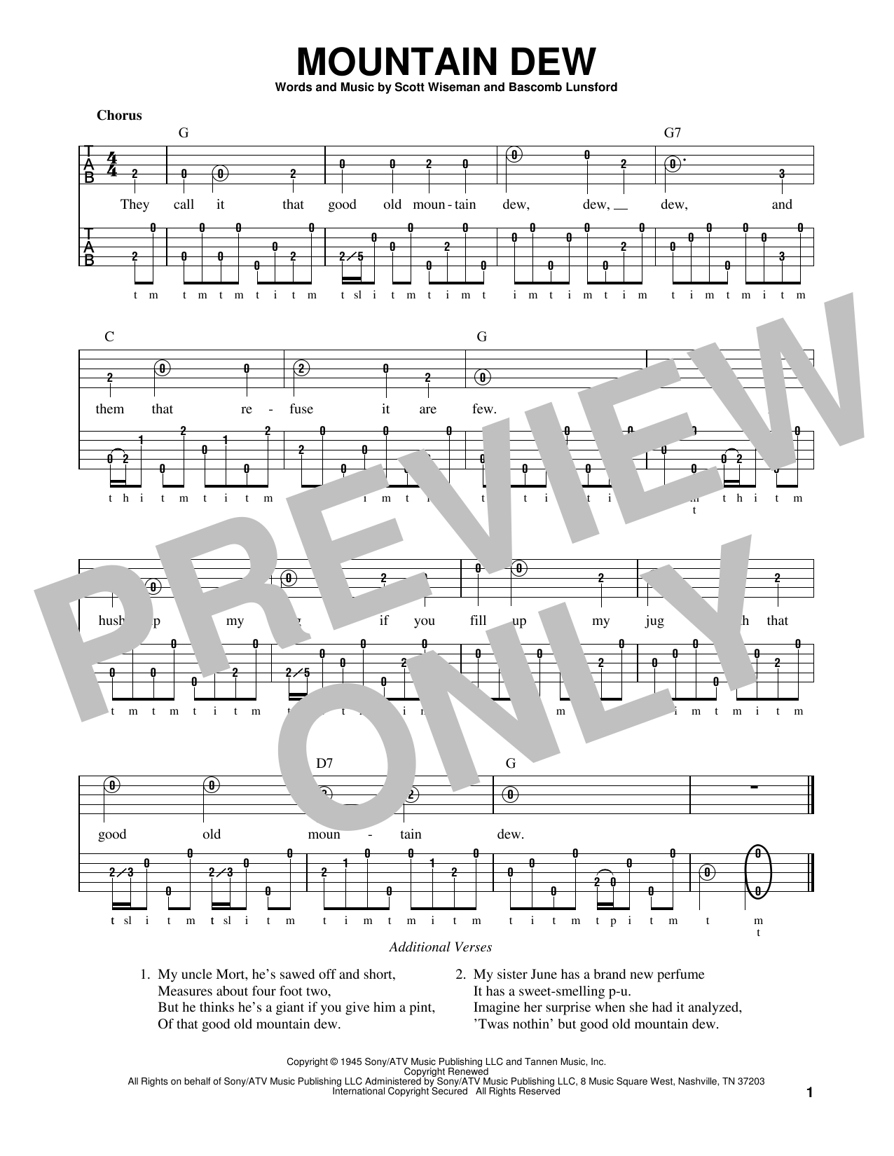 Scott Wiseman Mountain Dew sheet music notes and chords arranged for Banjo Tab
