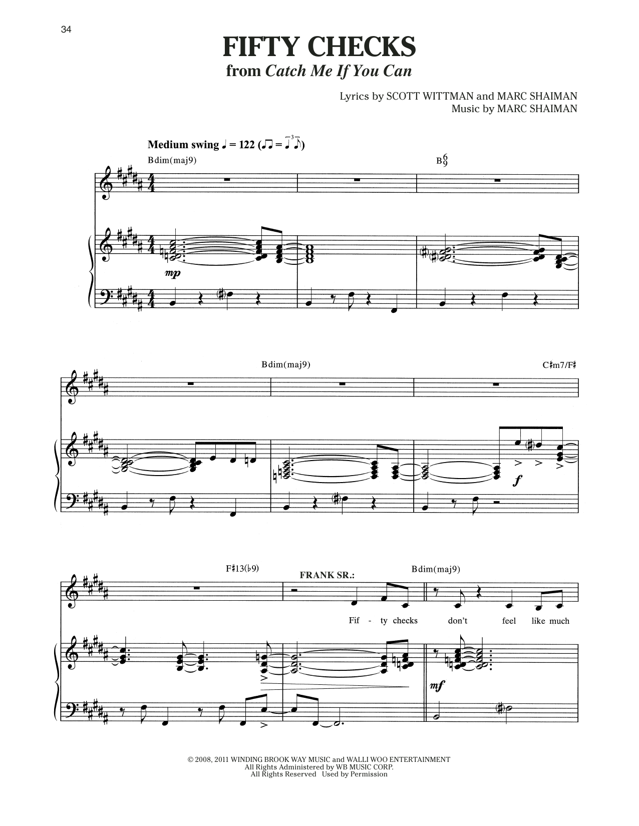 Scott Wittman & Marc Shaiman Fifty Checks (from Catch Me If You Can) sheet music notes and chords arranged for Piano & Vocal