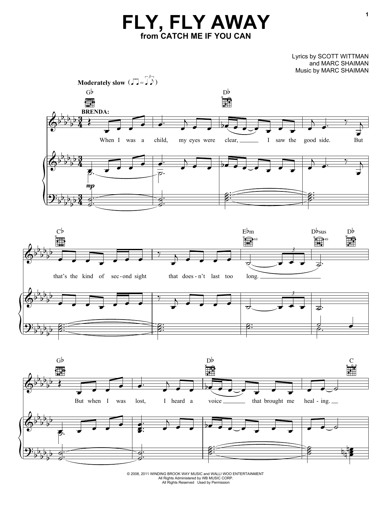 Scott Wittman and Marc Shaiman Fly, Fly Away (from Catch Me If You Can) sheet music notes and chords arranged for Piano & Vocal