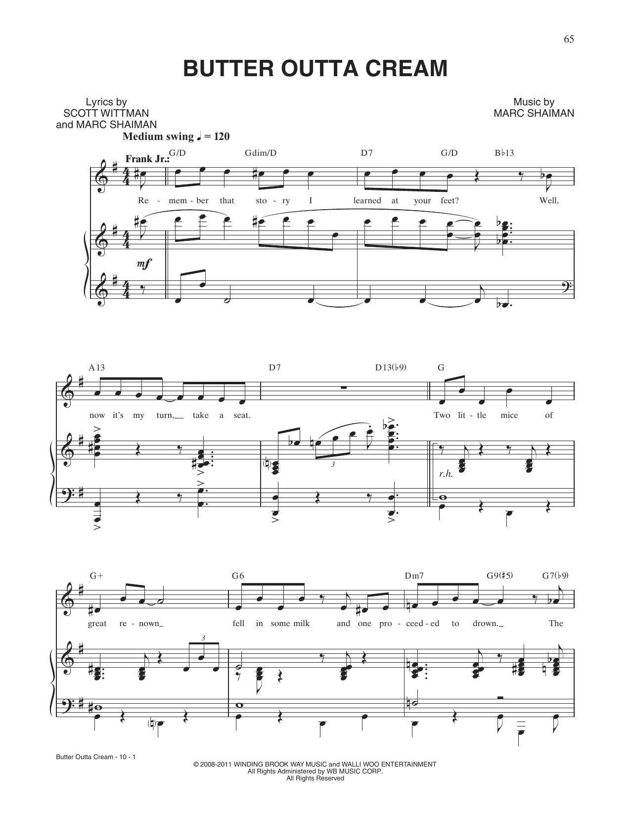 Scott Wittman Butter Outta Cream (from Catch Me If You Can) sheet music notes and chords arranged for Piano & Vocal
