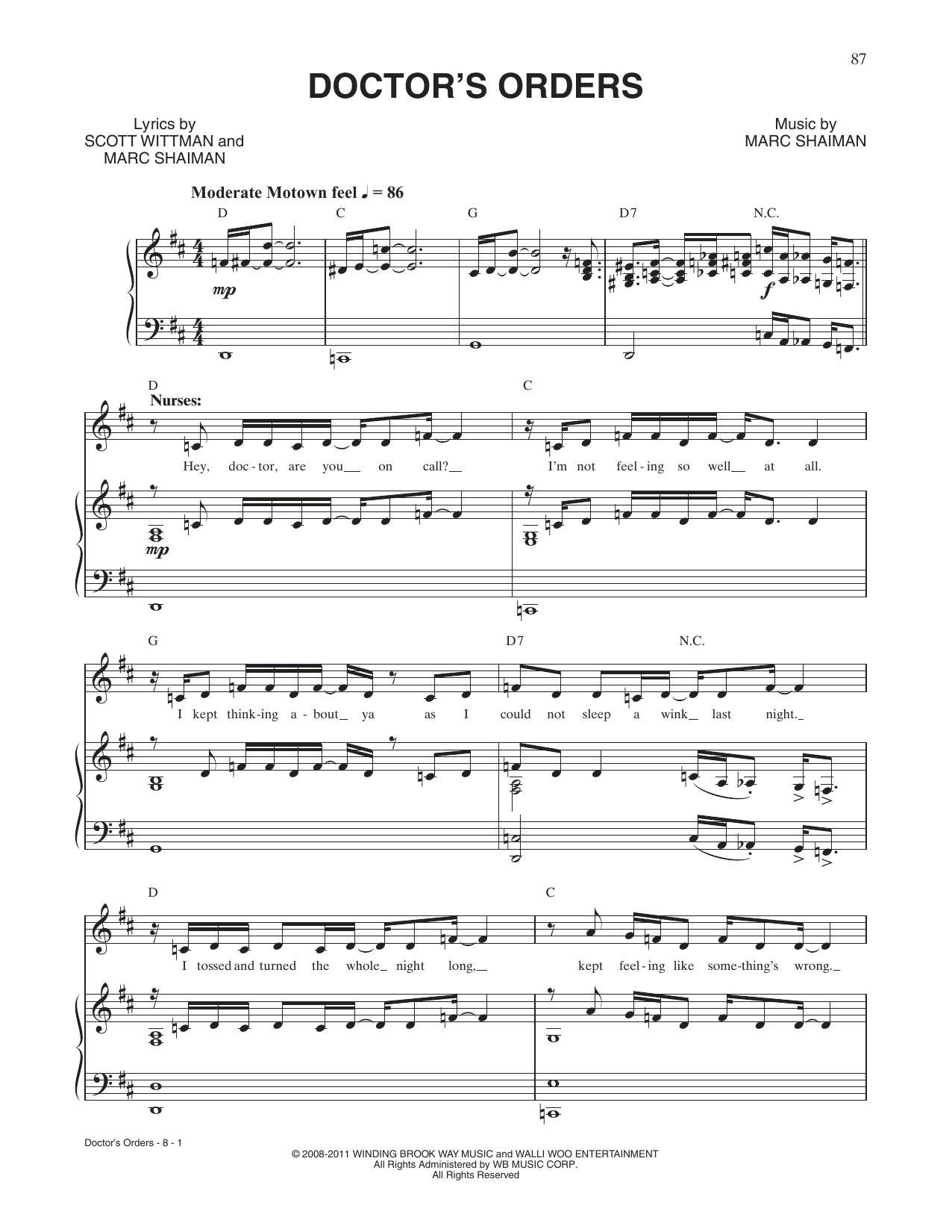 Scott Wittman Doctor's Orders (from Catch Me If You Can) sheet music notes and chords arranged for Piano & Vocal