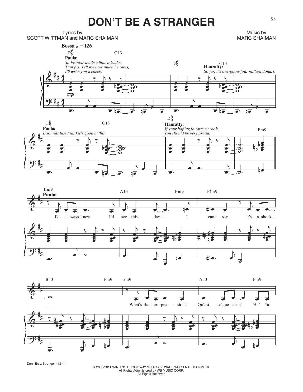 Scott Wittman Don't Be A Stranger (from Catch Me If You Can) sheet music notes and chords arranged for Piano & Vocal