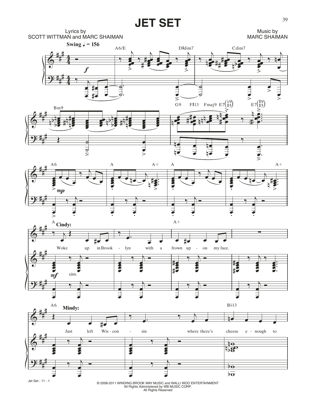 Scott Wittman Jet Set (from Catch Me If You Can) sheet music notes and chords arranged for Piano & Vocal