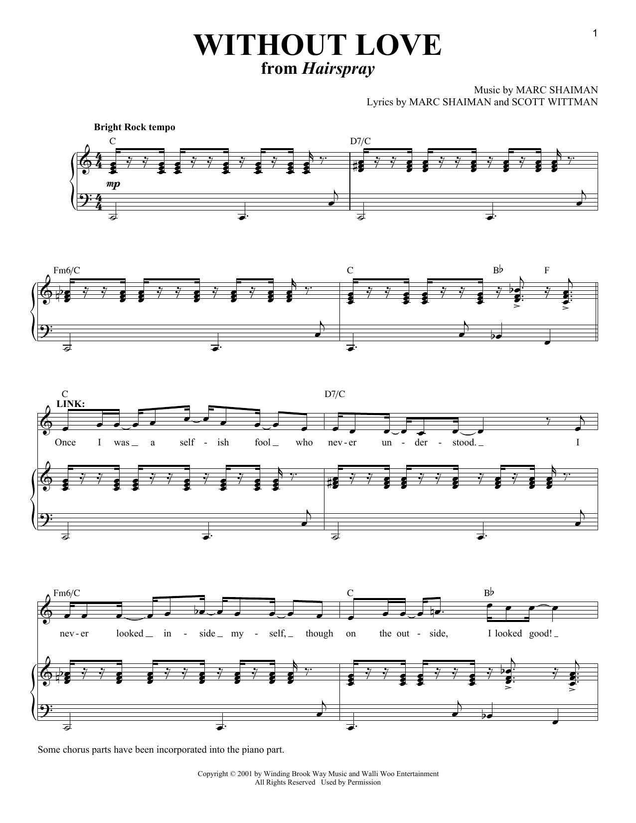 Scott Wittman Without Love sheet music notes and chords arranged for Piano & Vocal