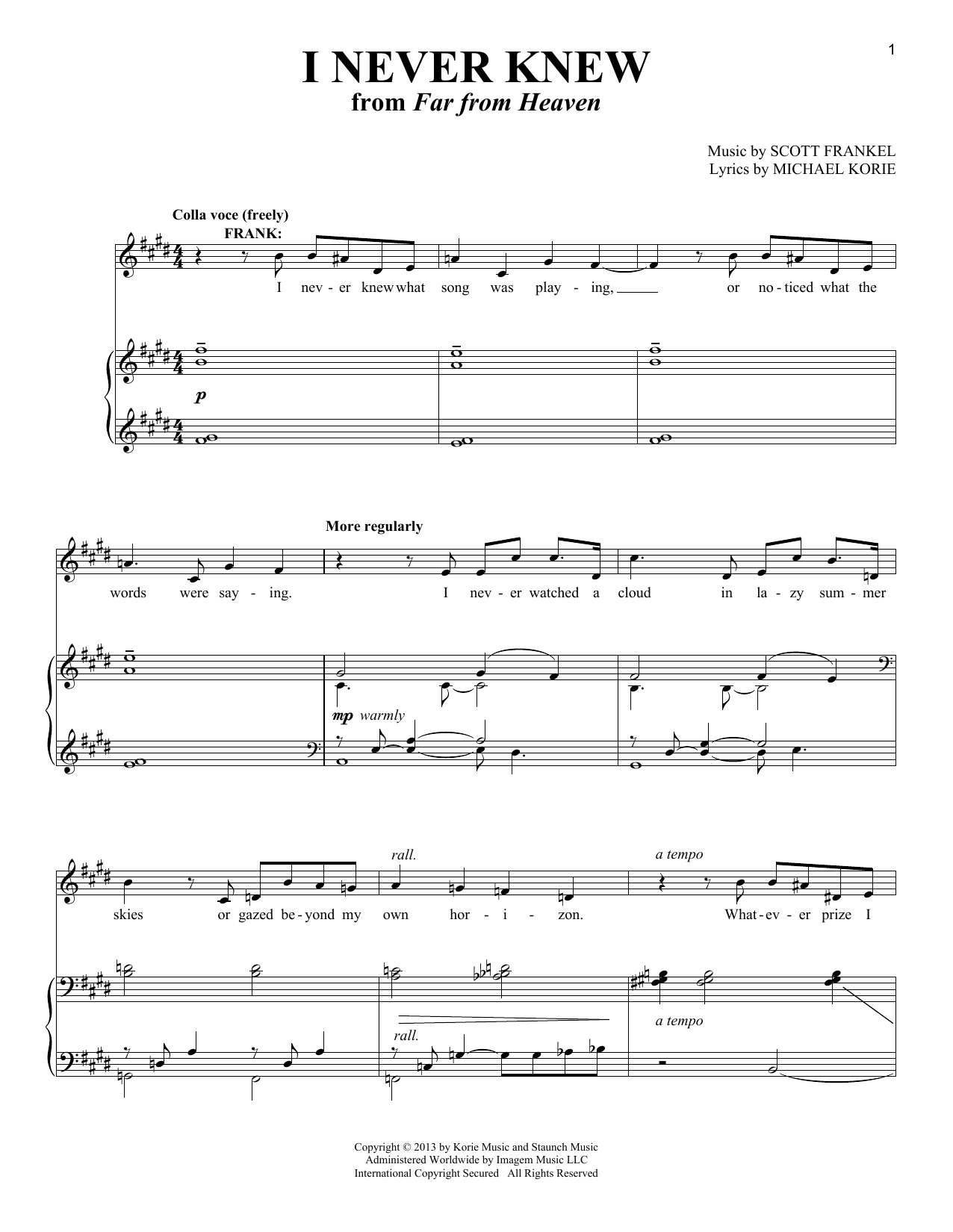 Scott Frankel I Never Knew sheet music notes and chords arranged for Piano & Vocal