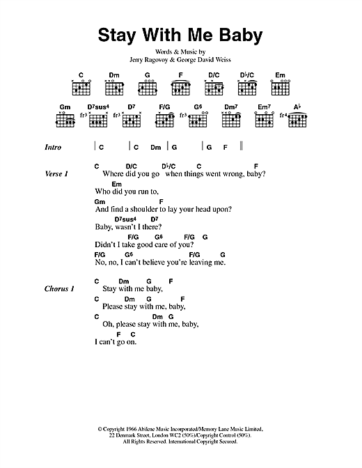 Scott Walker Stay With Me Baby sheet music notes and chords arranged for Guitar Chords/Lyrics