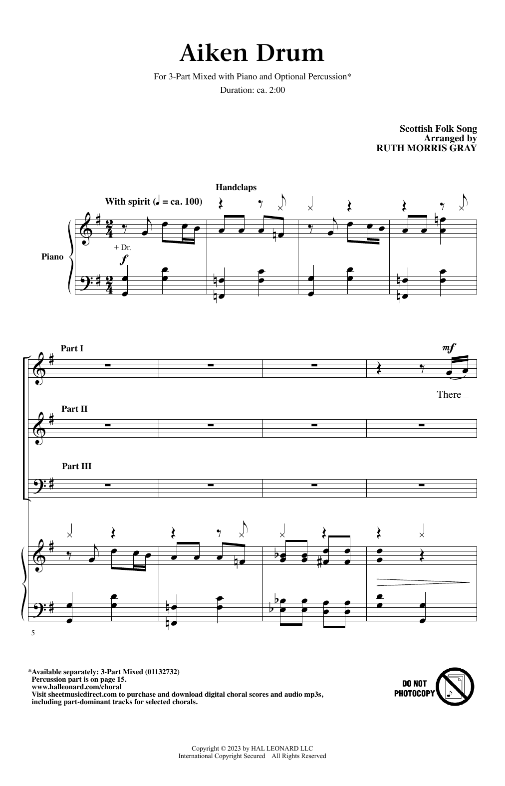 Scottish Folk Song Aiken Drum (arr. Ruth Morris Gray) sheet music notes and chords arranged for 3-Part Mixed Choir