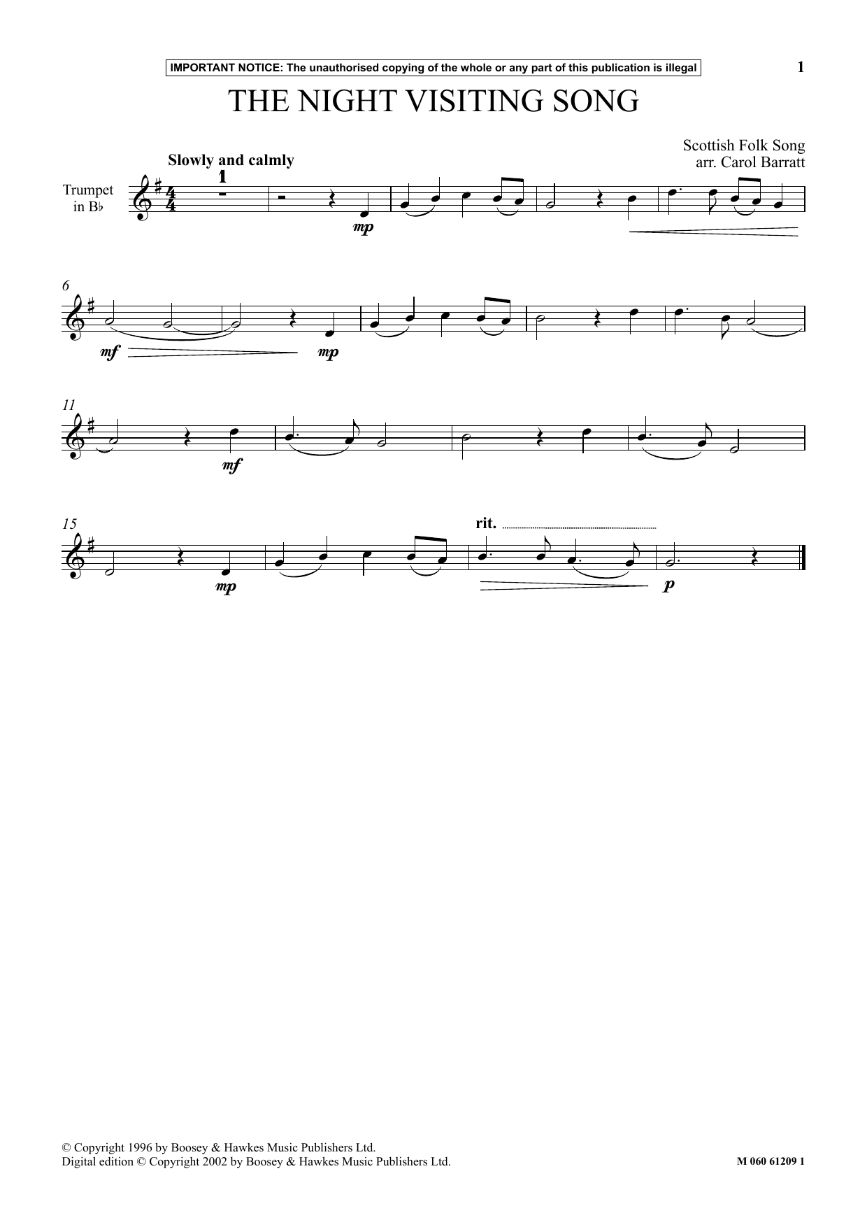 Scottish Folk Song The Night Visiting Song sheet music notes and chords arranged for Instrumental Solo