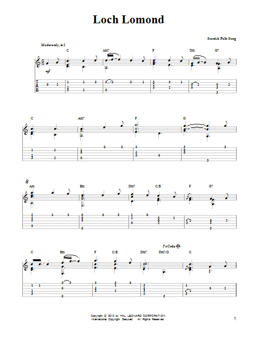 Scottish Folksong Loch Lomond (arr. Mark Phillips) sheet music notes and chords arranged for Easy Guitar Tab