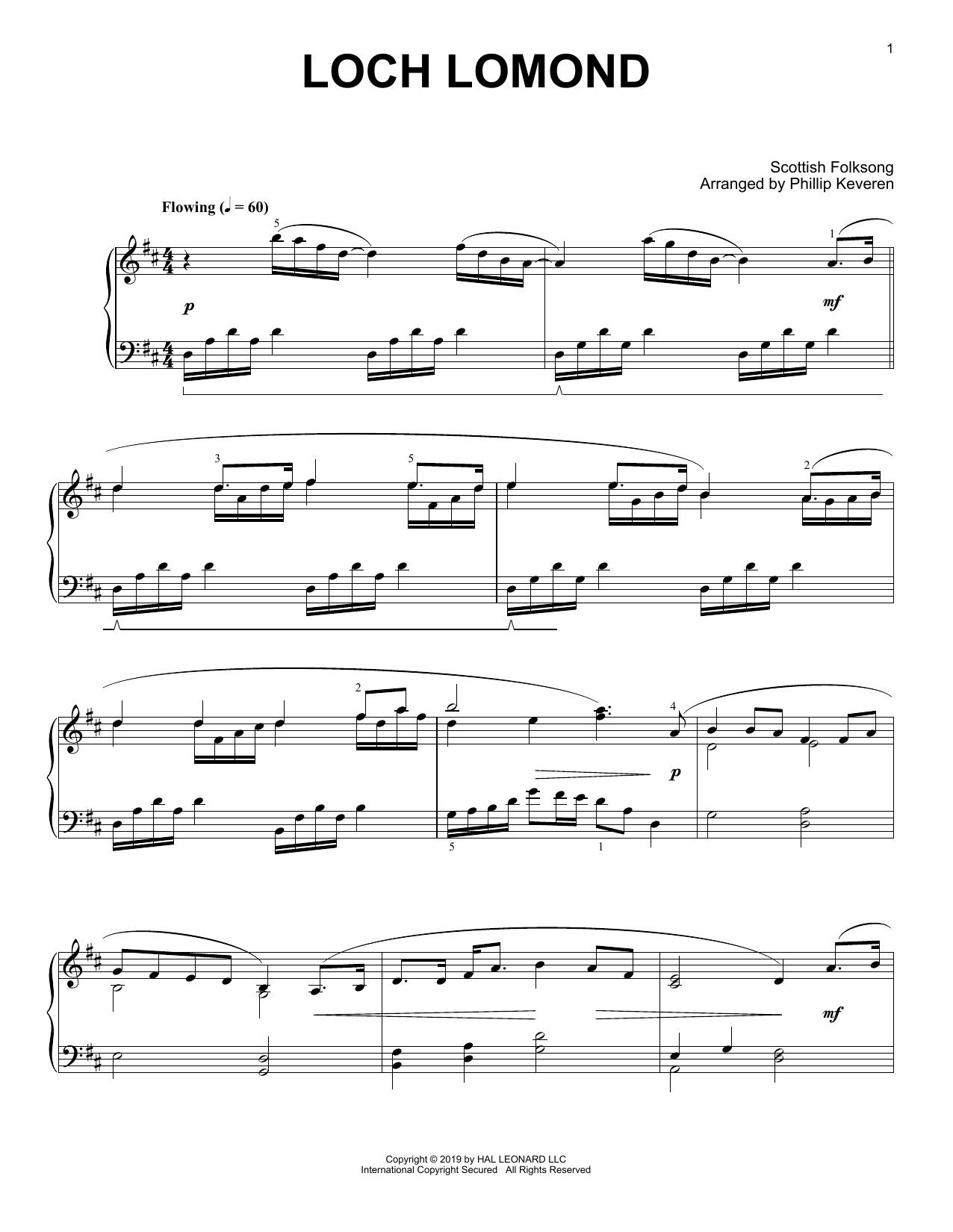 Scottish Folksong Loch Lomond (arr. Phillip Keveren) sheet music notes and chords arranged for Piano Solo