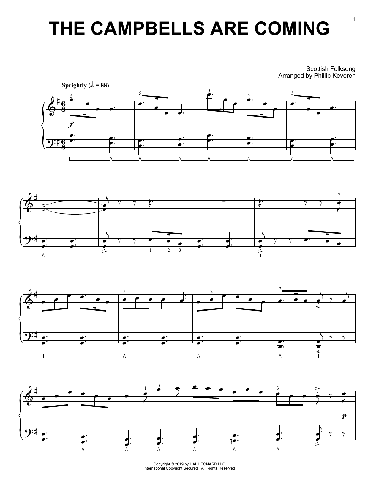 Scottish Folksong The Campbells Are Coming (arr. Phillip Keveren) sheet music notes and chords arranged for Piano Solo