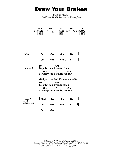 Scotty Draw Your Brakes sheet music notes and chords arranged for Guitar Chords/Lyrics