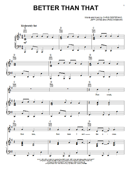 Scotty McCreery Better Than That sheet music notes and chords arranged for Piano, Vocal & Guitar Chords (Right-Hand Melody)