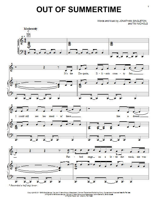 Scotty McCreery Out Of Summertime sheet music notes and chords arranged for Piano, Vocal & Guitar Chords (Right-Hand Melody)