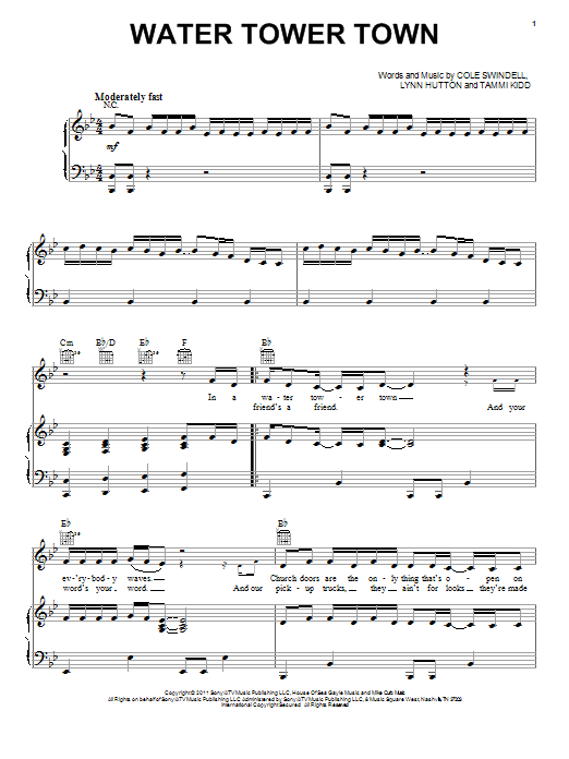 Scotty McCreery Water Tower Town sheet music notes and chords arranged for Piano, Vocal & Guitar Chords (Right-Hand Melody)