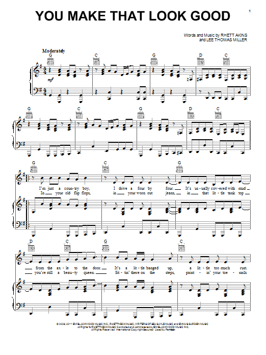 Scotty McCreery You Make That Look Good sheet music notes and chords arranged for Piano, Vocal & Guitar Chords (Right-Hand Melody)