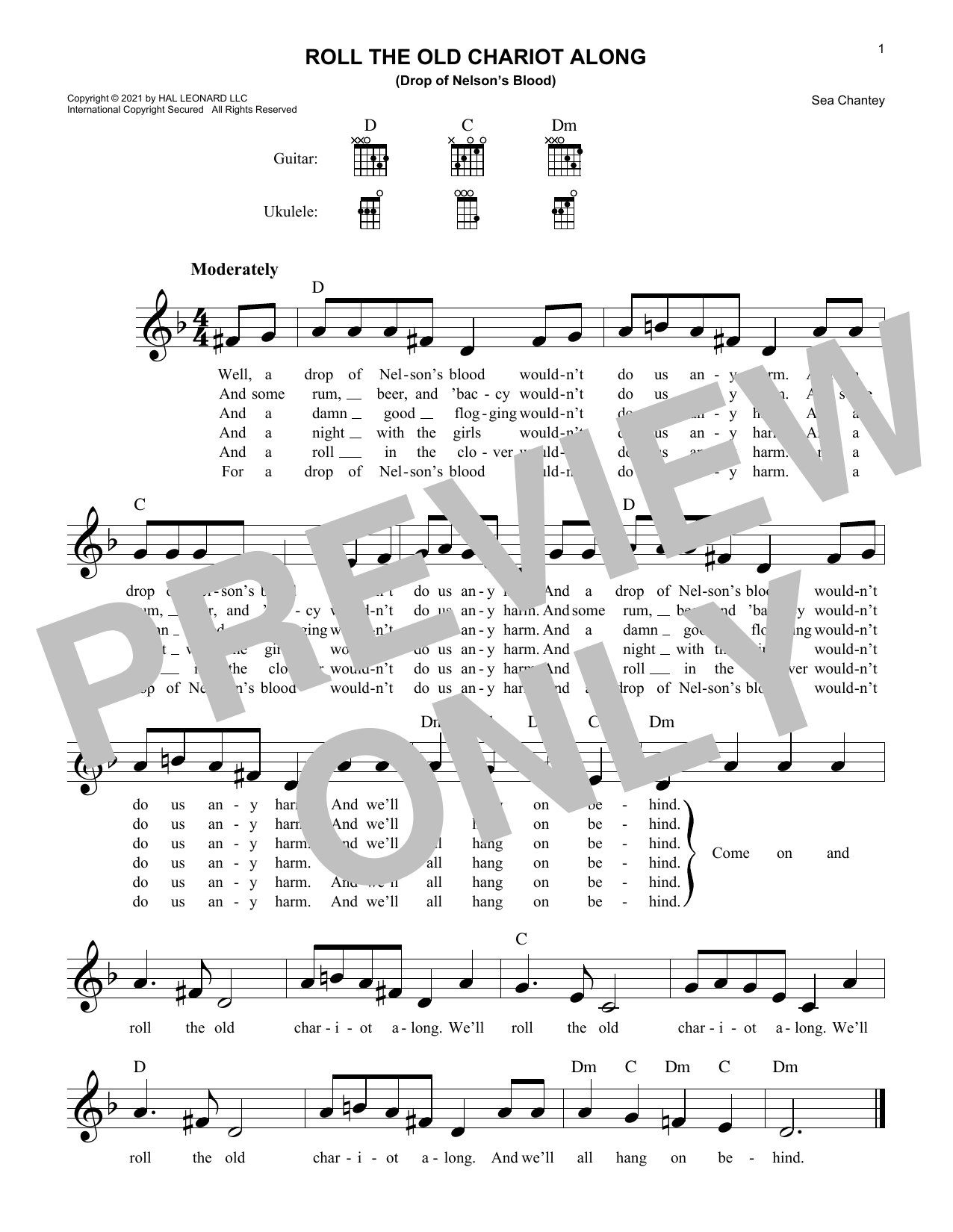 Sea Chantey Roll The Old Chariot Along sheet music notes and chords arranged for Lead Sheet / Fake Book