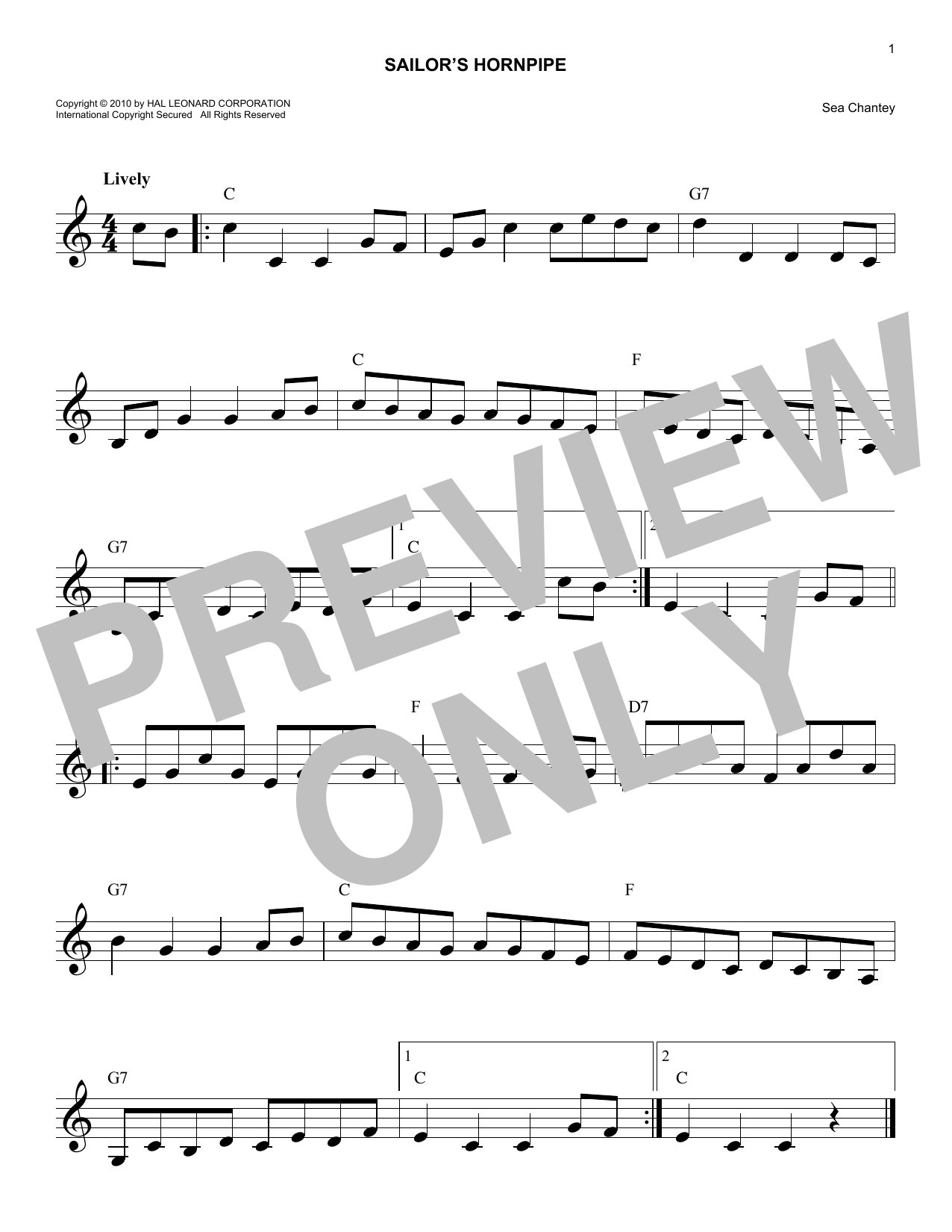 Sea Chantey Sailors Hornpipe sheet music notes and chords arranged for 5-Finger Piano