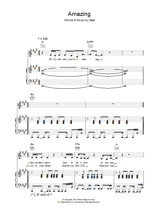 Seal Amazing sheet music notes and chords arranged for Piano, Vocal & Guitar Chords