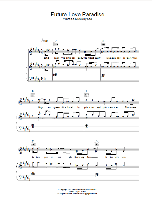 Seal Future Love Paradise sheet music notes and chords arranged for Piano, Vocal & Guitar Chords