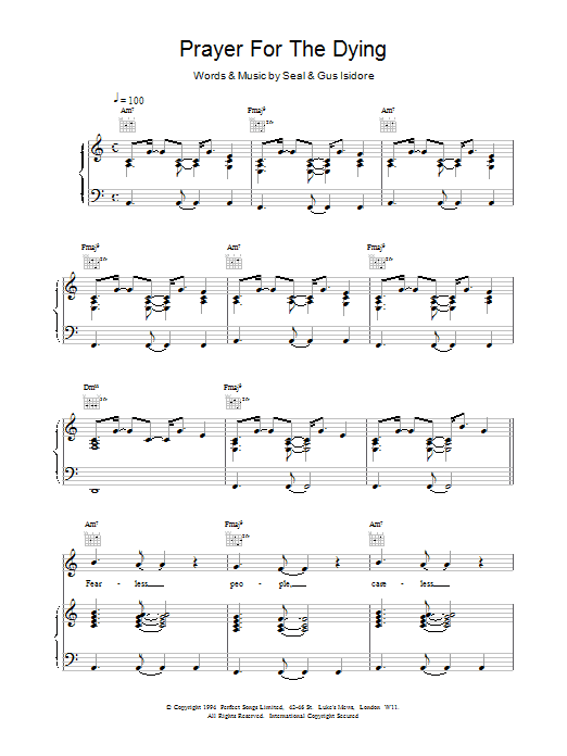 Seal Prayer For The Dying sheet music notes and chords arranged for Piano, Vocal & Guitar Chords