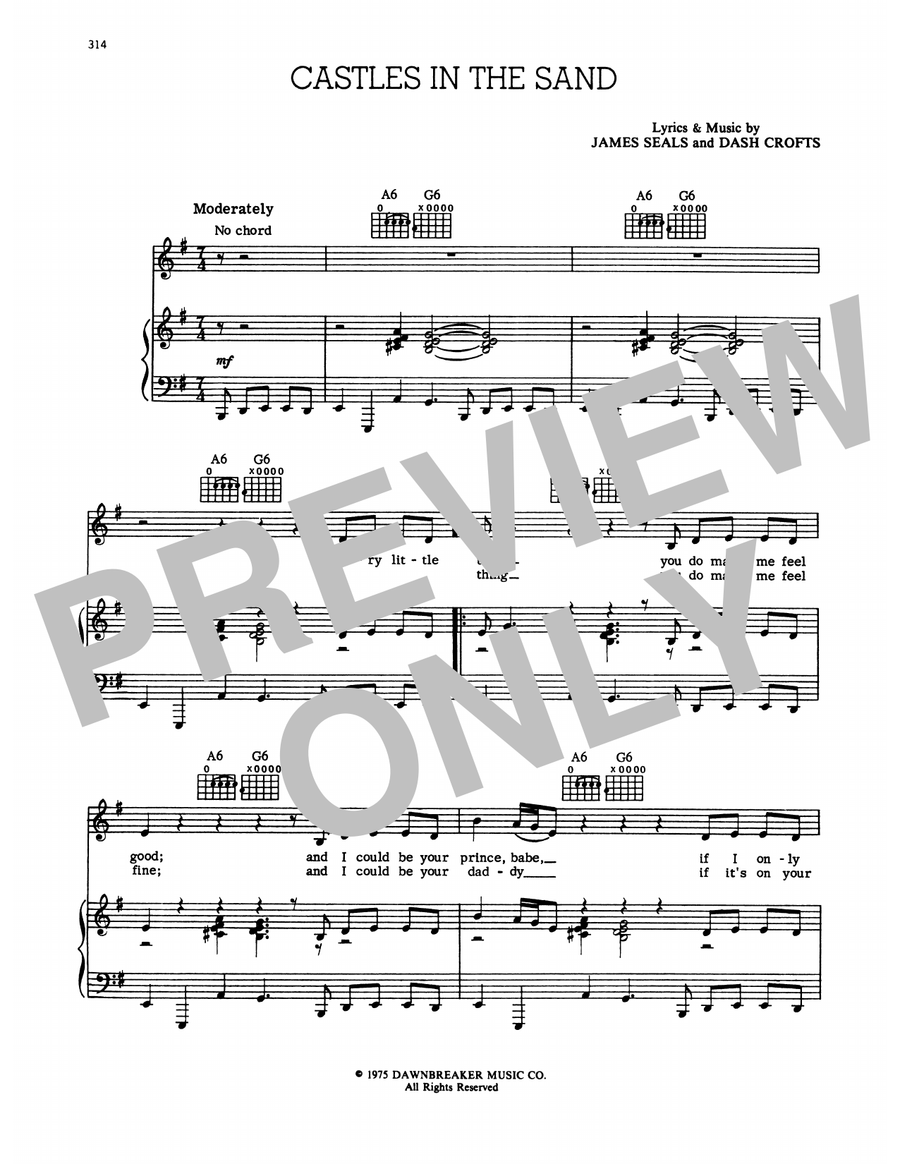 Seals and Crofts Castles In The Sand sheet music notes and chords arranged for Piano & Vocal