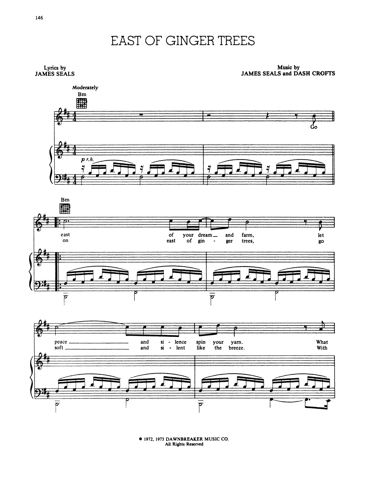 Seals and Crofts East Of Ginger Trees sheet music notes and chords arranged for Piano & Vocal