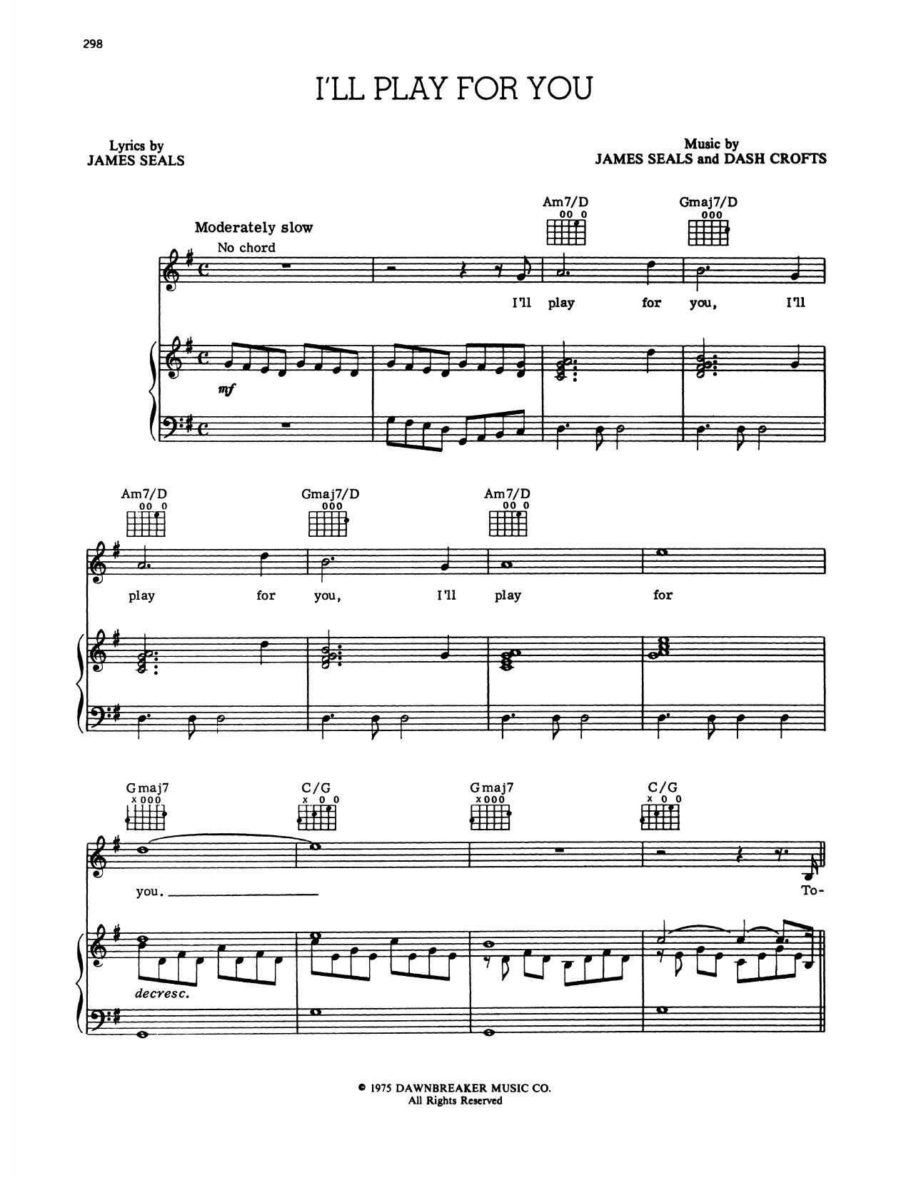 Seals and Crofts I'll Play For You sheet music notes and chords arranged for Piano & Vocal